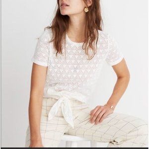 Madewell White Texture & Thread Lace Knotted Short Sleeve Shirt